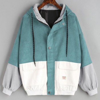 Outerwear & Coats Jackets Long Sleeve Corduroy Patchwork Oversize Zipper Jacket Windbreaker